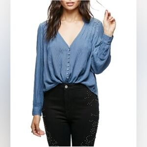 Free People Blue Canyon Rose Button Down Boho Oversized Top M